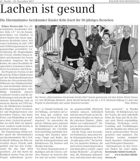 Lachen ist Gesund - KKC Bericht im Kölner Wochenspiegel
